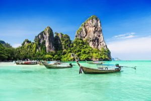 Long tail boat on sea beach thailand