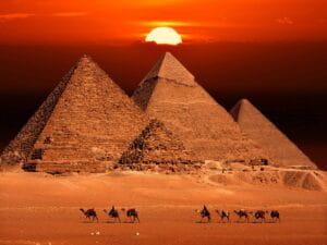 Sunset camel ride near Giza Egypt